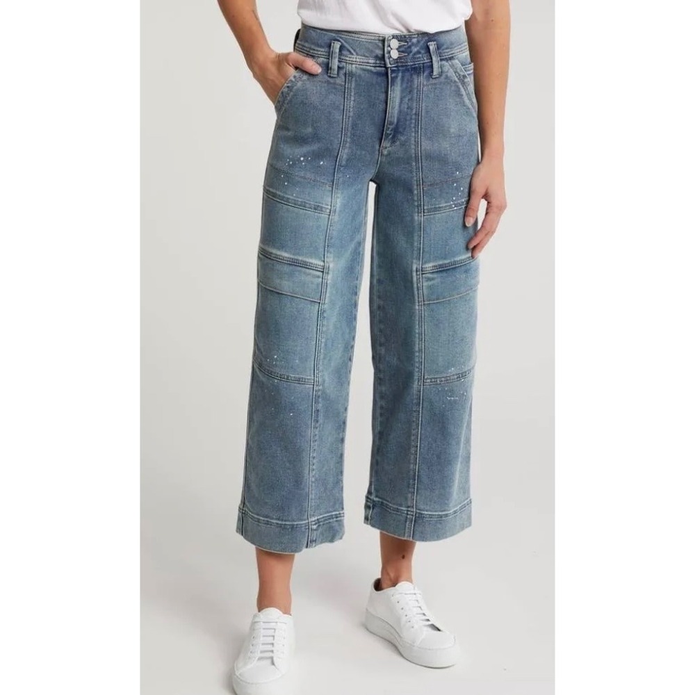 Democracy Ab Tech Paint Splatter Cropped Wide Leg Utility Light Artisanal Sz 8